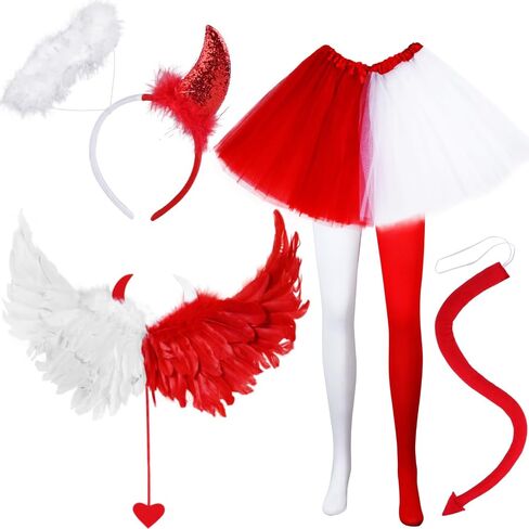 6 PCS Devil and Angel Dual Costume for Women Girls Half Angel Half Devil Costume for Halloween Party Dress Up in Saudi Arabia