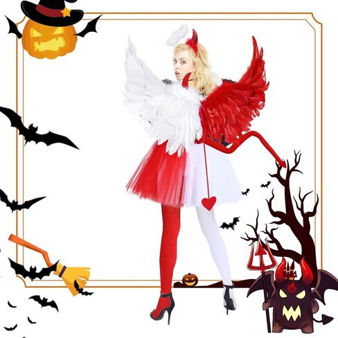 6 PCS Devil and Angel Dual Costume for Women Girls Half Angel Half Devil Costume for Halloween Party Dress Up in Saudi Arabia