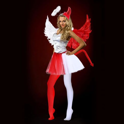 6 PCS Devil and Angel Dual Costume for Women Girls Half Angel Half Devil Costume for Halloween Party Dress Up in Saudi Arabia