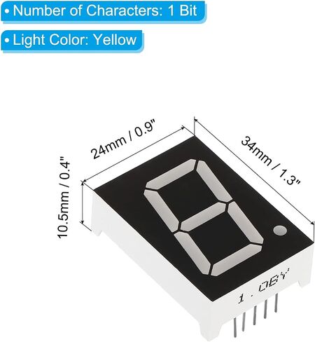 أنبوب رقمي بشاشة LED من PATIKIL، 5 قطع أنود مشترك 7 شرائح 10 دبوس 1 بت 2.1 فولت 1 بوصة وحدة عرض LED لارتفاع الأرقام للوحة القيادة الإلكترونية، أصفر in Saudi Arabia