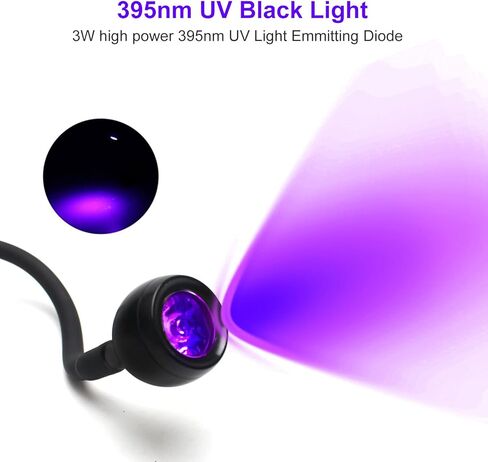 مصباح أظافر 3W395NM، مصباح بنفسجي، مصباح معالجة طلاء الأظافر، مصباح معالجة جل الراتنج، اكتشاف مضان الضوء الأسود، زينة الحفلات المضيئة، مصباح عنق الإوزة المرن المحمول المدمج USB (عبوتان) in Kuwait