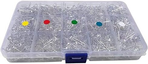 750 قطعة 3 مم من مصابيح LED الشفافة الباعثة للضوء، مجموعة متنوعة من مصابيح LED المستديرة 2 دبوس مع حقيبة تخزين لاردوينو - أبيض أصفر أحمر أخضر أزرق، 5 ألوان in Kuwait