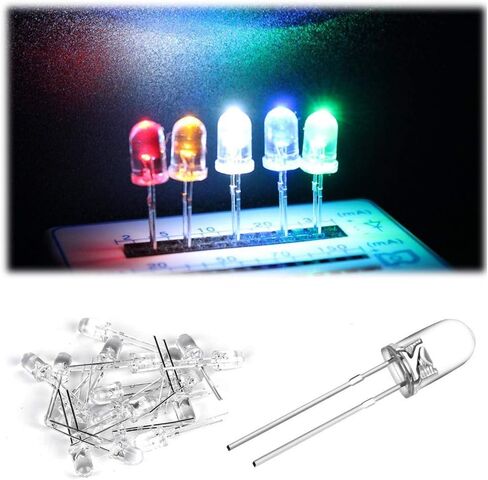 750 قطعة 3 مم من مصابيح LED الشفافة الباعثة للضوء، مجموعة متنوعة من مصابيح LED المستديرة 2 دبوس مع حقيبة تخزين لاردوينو - أبيض أصفر أحمر أخضر أزرق، 5 ألوان in Kuwait