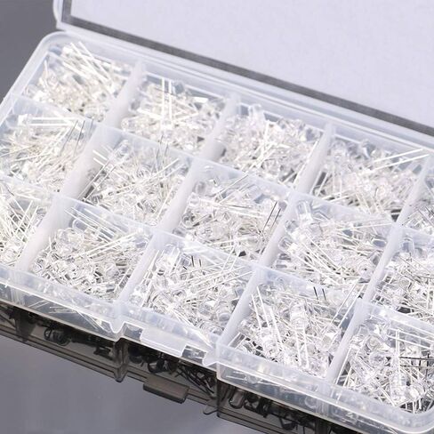 750 قطعة 3 مم من مصابيح LED الشفافة الباعثة للضوء، مجموعة متنوعة من مصابيح LED المستديرة 2 دبوس مع حقيبة تخزين لاردوينو - أبيض أصفر أحمر أخضر أزرق، 5 ألوان in Kuwait