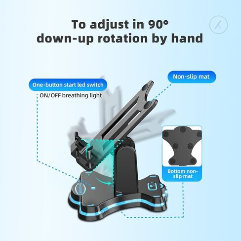 قاعدة شحن RGB للتبديل/التبديل لايت/OLED، دعامة محمولة قابلة للطي وغير قابلة للانزلاق للهاتف، حامل مفتاح شحن قابل للتعديل مع منفذ شاحن من النوع C (أسود) in Kuwait