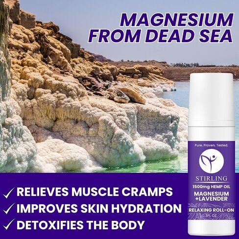 STIRLING Lavender Roll On Lotion - 1500mg Pure Hemp + Dead Sea Magnesium - Lavender Essential Oil Roll On - Promotes Relaxation, Calmness, Better Sleep - Organic, Paraben-Free, THC-Free, Made in USA in Saudi Arabia