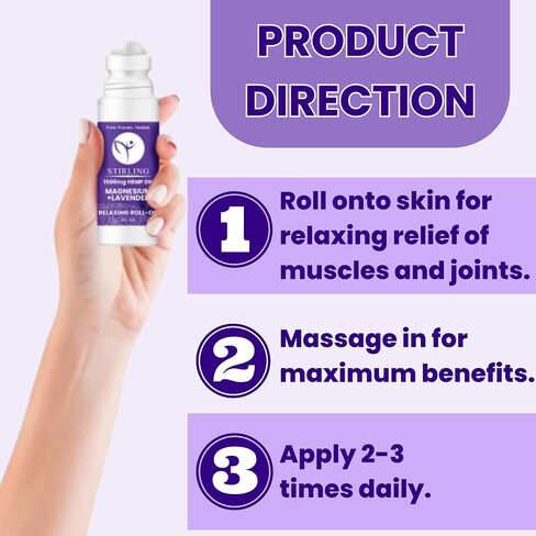 STIRLING Lavender Roll On Lotion - 1500mg Pure Hemp + Dead Sea Magnesium - Lavender Essential Oil Roll On - Promotes Relaxation, Calmness, Better Sleep - Organic, Paraben-Free, THC-Free, Made in USA in Saudi Arabia