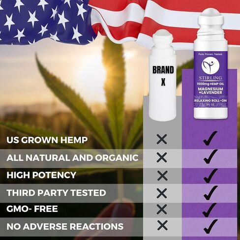 STIRLING Lavender Roll On Lotion - 1500mg Pure Hemp + Dead Sea Magnesium - Lavender Essential Oil Roll On - Promotes Relaxation, Calmness, Better Sleep - Organic, Paraben-Free, THC-Free, Made in USA in Saudi Arabia