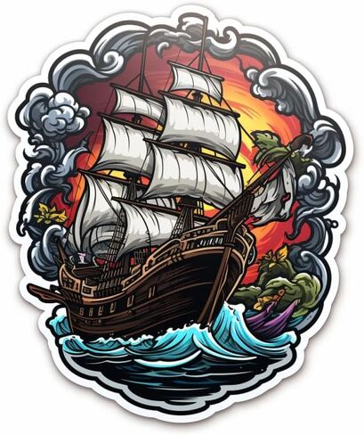 Pirate Ship Adventure Enthusiast Sticker For Guitar, Skateboard, Water Bottles, Laptop, Waterproof Vinyl Decal Sticker 5 inch (Design 1) in Saudi Arabia