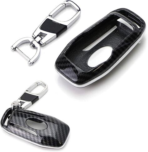iJDMTOY Exact Fit Black Glossy Carbon Fiber Pattern Key Fob Shell w/Keychain Compatible with Ford or Lincoln 4/5-Button Intelligent Access Key in Saudi Arabia
