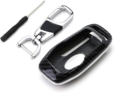 iJDMTOY Exact Fit Black Glossy Carbon Fiber Pattern Key Fob Shell w/Keychain Compatible with Ford or Lincoln 4/5-Button Intelligent Access Key in Saudi Arabia