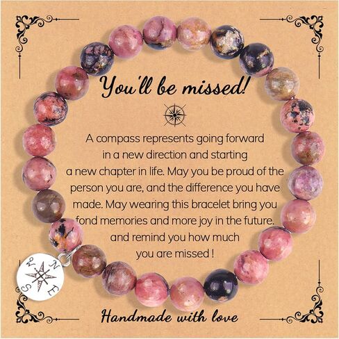 Long tiantian Retirement Gifts for Women Farewell Gifts Natural Stone Beaded Bracelet Compass Charm Bracelet Retirement Gifts for Women 2023 Coworker You Will Be Missed Bracelet for Men in Saudi Arabia