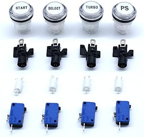 Arcity 4 pcsLot 30mm Arcade LED Push Buttons 12V مضيئة مضاءة ابدأ حدد نمط PS Turbo مع مفتاح صغير لألعاب Arcade Machine Console MAME Jamma Parts متينة جديدة، (HY-SHANL113-12) in Kuwait