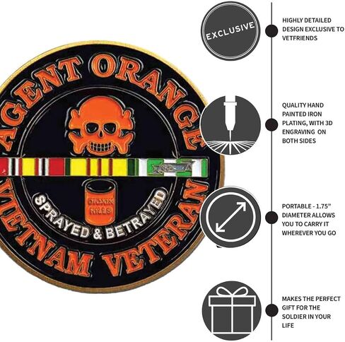 Vietnam Veteran Challenge Coin with Agent Orange Graphics Licensed Military Apparel Patriotic Products Gifts for Veterans Families and Retired VetFriends.com in Saudi Arabia