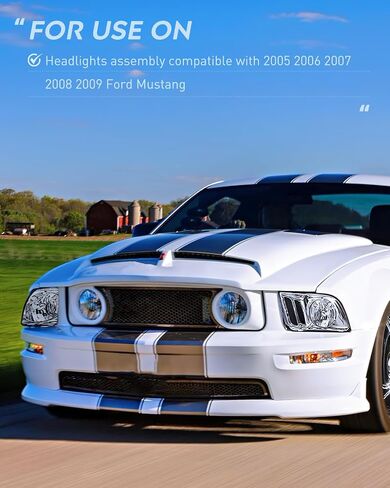 Nilight Headlight Assembly Compatible with 2005 2006 2007 2008 2009 Ford Mustang Headlamps Replacement Black Housing Clear Reflector Upgraded Clear Lens Driver and Passenger Side in Saudi Arabia