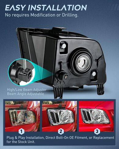 Nilight Headlight Assembly Compatible with 2005 2006 2007 2008 2009 Ford Mustang Headlamps Replacement Black Housing Clear Reflector Upgraded Clear Lens Driver and Passenger Side in Saudi Arabia