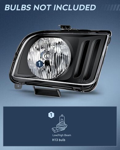 Nilight Headlight Assembly Compatible with 2005 2006 2007 2008 2009 Ford Mustang Headlamps Replacement Black Housing Clear Reflector Upgraded Clear Lens Driver and Passenger Side in Saudi Arabia