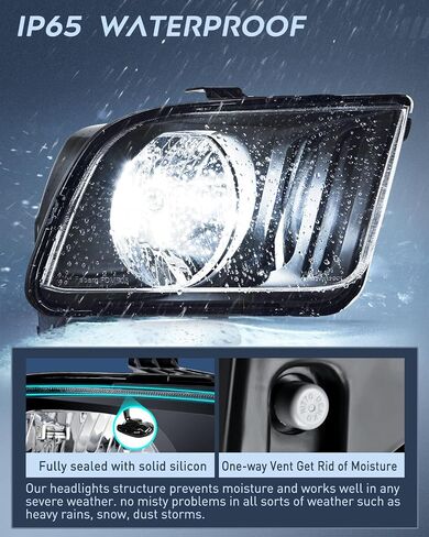 Nilight Headlight Assembly Compatible with 2005 2006 2007 2008 2009 Ford Mustang Headlamps Replacement Black Housing Clear Reflector Upgraded Clear Lens Driver and Passenger Side in Saudi Arabia