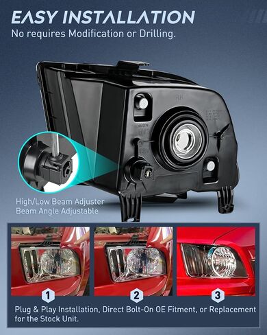 Nilight Headlight Assembly Compatible with 2005 2006 2007 2008 2009 Ford Mustang Headlamps Replacement Black Housing Clear Reflector Upgraded Clear Lens Driver and Passenger Side in Saudi Arabia