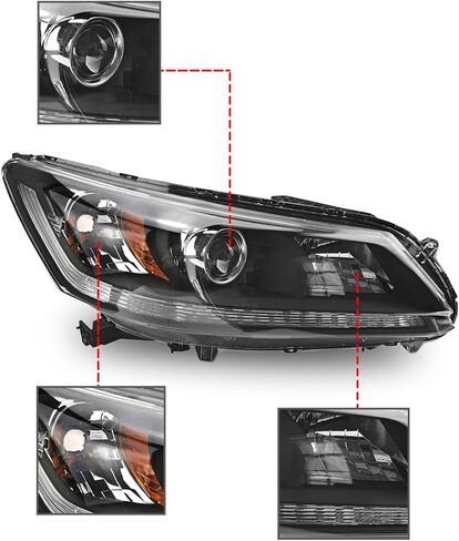 PartsFlow Halogen Headlight Black Housing Clear Lens Headlamp Assembly Right Passenger Side For 2013 2014 2015 Honda Accord HO2503151 in Saudi Arabia