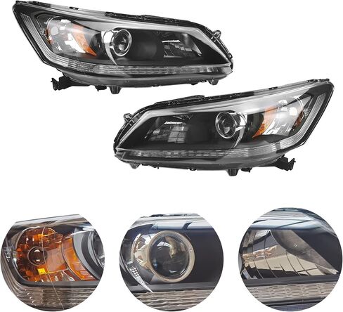 PartsFlow Halogen Headlight Black Housing Clear Lens Headlamp Assembly Right Passenger Side For 2013 2014 2015 Honda Accord HO2503151 in Saudi Arabia