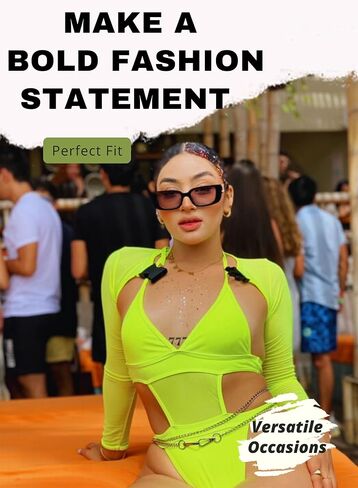 Rave Outfits for Women - Sexy Neon EDC Festival Bodysuit Buckle Crop Top Club Party Mesh Cutout Swimsuit 2Pcs Set in Saudi Arabia