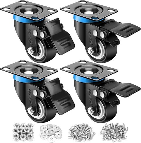 TICONN 2'' Swivel Caster Wheels Set of 4, with 4 Safety Brakes, Poly No Noise Non-Marking, Heavy Duty Plate Casters in Saudi Arabia