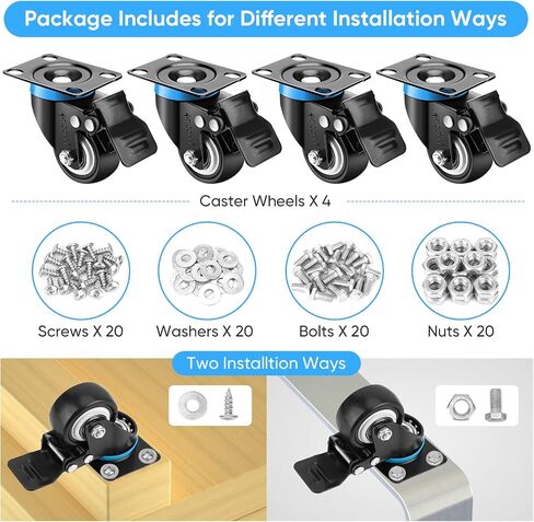 TICONN 2'' Swivel Caster Wheels Set of 4, with 4 Safety Brakes, Poly No Noise Non-Marking, Heavy Duty Plate Casters in Saudi Arabia
