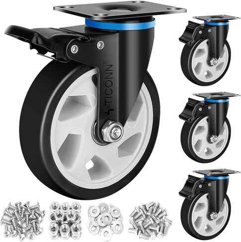 TICONN 2'' Swivel Caster Wheels Set of 4, with 4 Safety Brakes, Poly No Noise Non-Marking, Heavy Duty Plate Casters in Saudi Arabia