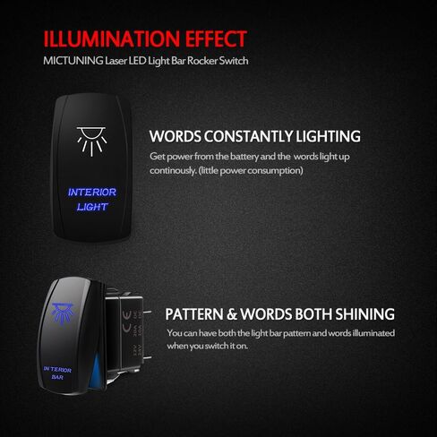 MICTUNING LS083101JL مجموعة مفاتيح الروك ذات الإضاءة الخلفية بالليزر للمركبات البحرية، تشغيل/إيقاف، ضوء داخلي، 20 أمبير 12 فولت، ضوء LED، أزرق in Kuwait