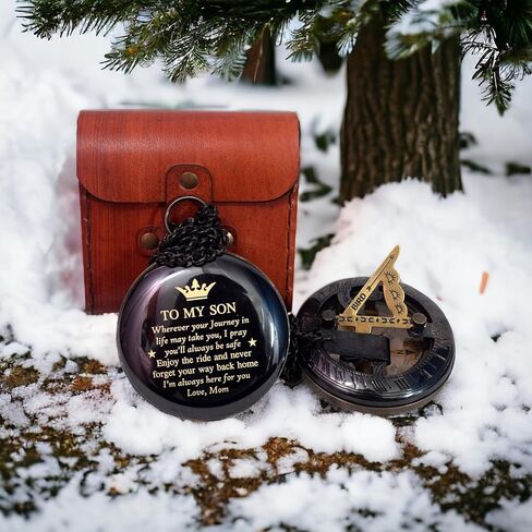 بوصلة إلى ابني مع حقيبة جلدية - بوصلة من الأم إلى الابن - هدايا من الأب إلى الابن - إلى حفيدي - هدايا يوم التخرج لعيد ميلاد الابن، المعمودية، التخرج، التأكيد، هدايا له in Kuwait