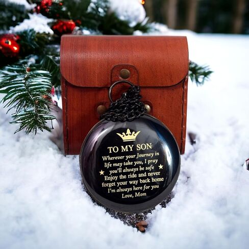 بوصلة إلى ابني مع حقيبة جلدية - بوصلة من الأم إلى الابن - هدايا من الأب إلى الابن - إلى حفيدي - هدايا يوم التخرج لعيد ميلاد الابن، المعمودية، التخرج، التأكيد، هدايا له in Kuwait