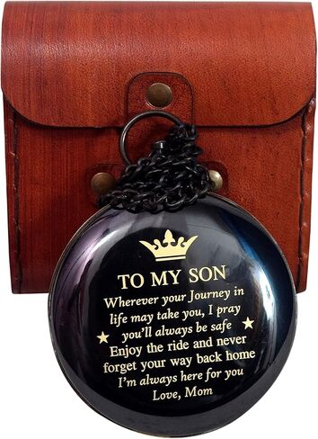 بوصلة إلى ابني مع حقيبة جلدية - بوصلة من الأم إلى الابن - هدايا من الأب إلى الابن - إلى حفيدي - هدايا يوم التخرج لعيد ميلاد الابن، المعمودية، التخرج، التأكيد، هدايا له in Kuwait