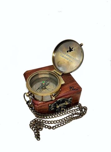 U.K MART-Brass Compass GOD هدايا دينية للرجال، هدية معمودية للمراهقين، المسيحية، الكاثوليكية، التواصل، التأكيد، التخرج، هدية عاطفية وملهمة - صندوق خشبي متضمن in Saudi Arabia