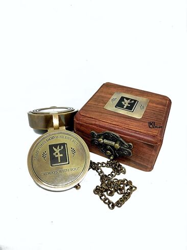 U.K MART-Brass Compass GOD هدايا دينية للرجال، هدية معمودية للمراهقين، المسيحية، الكاثوليكية، التواصل، التأكيد، التخرج، هدية عاطفية وملهمة - صندوق خشبي متضمن in Saudi Arabia