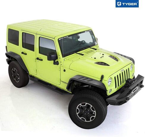 Tyger Auto TG-FF7J66818 نمط مسطح من الفولاذ مشاعل أمامية وخلفية 4 قطع مجموعة سوداء مزخرفة متوافقة مع 2007-2018 Jeep Wrangler JK كلا البابين والأربعة in Kuwait
