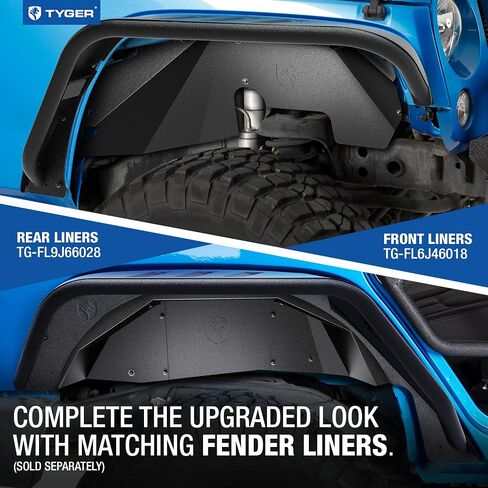 Tyger Auto TG-FF7J66818 نمط مسطح من الفولاذ مشاعل أمامية وخلفية 4 قطع مجموعة سوداء مزخرفة متوافقة مع 2007-2018 Jeep Wrangler JK كلا البابين والأربعة in Kuwait