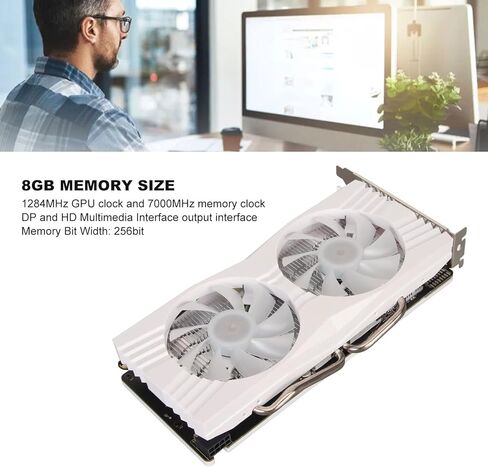 Jiawu Graphics Card, RX 580 8GB 256 Bit GDDR5 Computer Graphics Card, Dual Fan Low Profile Graphics Card with , Support PCI Express 3.0 x 16, Ideal for Gaming Office Work in Saudi Arabia