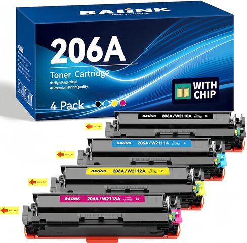 خرطوشة حبر 206A متوافقة (مع رقاقة) بديلة لطابعة HP 206A 206X للطابعة Color Laserjet Pro MFP M283fdw M283cdw Pro M255dw M255nw M283 M255 W2110A W2110X (BCMY، 4 عبوات) in Kuwait