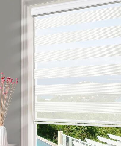 Homebox Zebra Blinds for Indoor Windows, Roller Window Shades Light Filtering Sheer Light Control 53 Inch Wide Blinds, 53" W x 72" H White in Kuwait