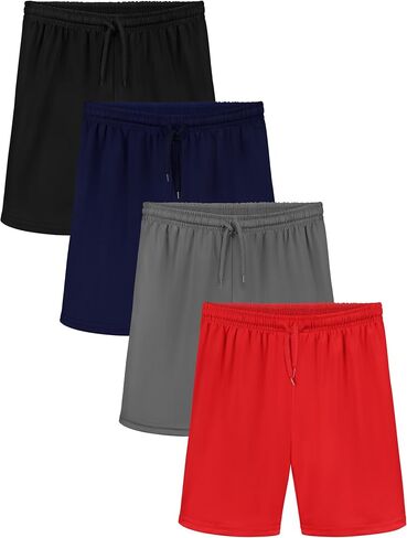 Poroka 4 Packs Toddler Boys Shorts Quick Dry Athletic Basketball Shorts with Drawstring in Saudi Arabia