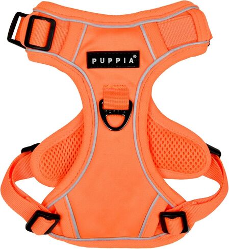 Puppia Neon Dog Harness H قوي قابل للتعديل للرقبة والصدر عاكس للأمام والخلف على شكل حرف D للكلاب الصغيرة والمتوسطة، برتقالي، متوسط in Saudi Arabia