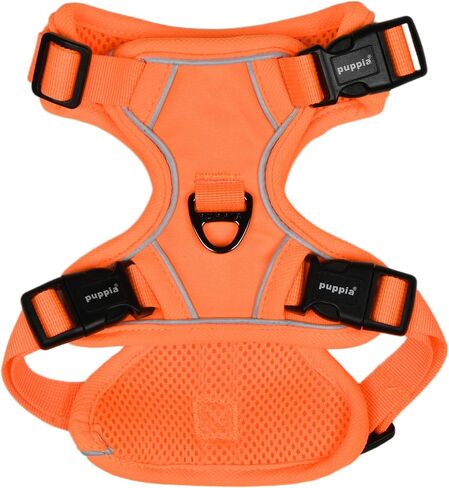 Puppia Neon Dog Harness H قوي قابل للتعديل للرقبة والصدر عاكس للأمام والخلف على شكل حرف D للكلاب الصغيرة والمتوسطة، برتقالي، متوسط in Saudi Arabia