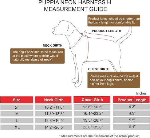 Puppia Neon Dog Harness H قوي قابل للتعديل للرقبة والصدر عاكس للأمام والخلف على شكل حرف D للكلاب الصغيرة والمتوسطة، برتقالي، متوسط in Saudi Arabia