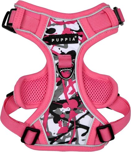 Puppia Neon Dog Harness H قوي قابل للتعديل للرقبة والصدر عاكس للأمام والخلف على شكل حرف D للكلاب الصغيرة والمتوسطة، برتقالي، متوسط in Saudi Arabia