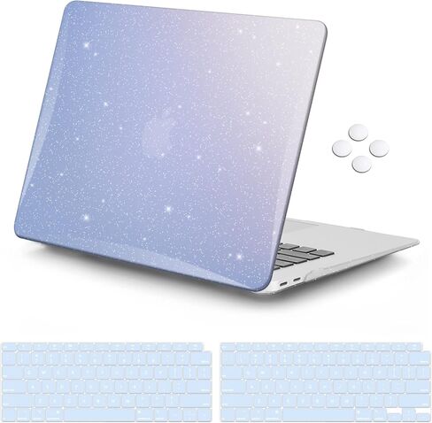 iCasso for MacBook Air 13 Inch Case 2022 2021 2020 2019 2018 M1/A2337/A2179/A1932, Glitter Hard Shell Case for MacBook air 13'' + Keyboard Cover + Screen Protector- Glitter Blue Gradient in Saudi Arabia