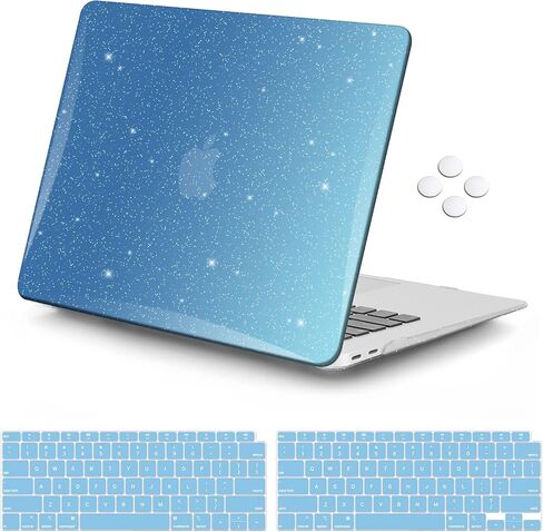 iCasso for MacBook Air 13 Inch Case 2022 2021 2020 2019 2018 M1/A2337/A2179/A1932, Glitter Hard Shell Case for MacBook air 13'' + Keyboard Cover + Screen Protector- Glitter Blue Gradient in Saudi Arabia