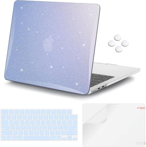 حافظة iCasso لجهاز MacBook Air 13 بوصة 2022 2021 2020 2019 2018 M1/A2337/A2179/A1932، حافظة صلبة لامعة لجهاز MacBook air 13 بوصة + غطاء لوحة مفاتيح + واقي شاشة - أزرق لامع متدرج in Saudi Arabia