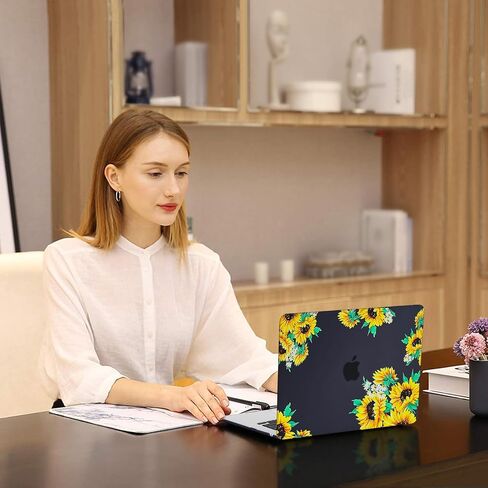 MOSISO Compatible with MacBook Air 15 inch Case 2023 2024 Release M3 A3114 M2 A2941 with Touch ID, Plastic Sunflower Hard Shell Case & Keyboard Cover Skin & Screen Protector, Black in Saudi Arabia