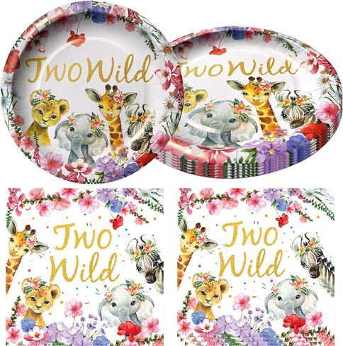 أدوات مائدة لمستلزمات حفلات أعياد الميلاد من Girl Two Wild، وأواني طعام عيد ميلاد برية، و20 طبقًا و20 منديل، وديكورات عيد الميلاد الثاني بموضوع Safari Jungle in Kuwait